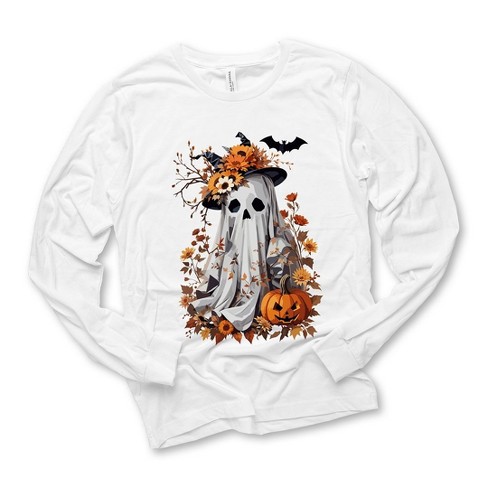 Simply Sage Market Women's Floral Halloween Ghost Long Sleeve Graphic Tee - image 1 of 4