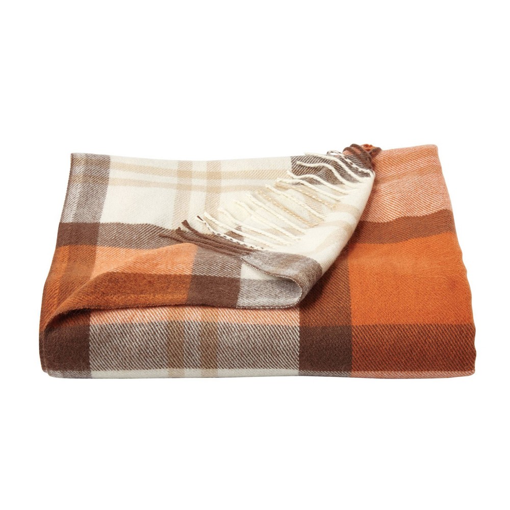 Photos - Duvet 60"x70" Breathable and Stylish Soft Spice Plaid Throw Blanket Orange/Cream