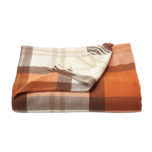 Brand New Rust Orange White And Grey Check Fleece Super Soft Throw Blanket Gift 