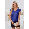 Womens V Neck Glitter Sequins Shirts Tops Cap Sleeve Modest Club Tops Sequins Party Shirts Party Tee Blouse Tops for Party - 4 of 4