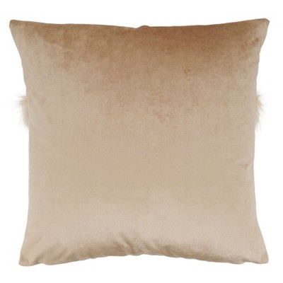 Champagne Velvet Faux Fur Square Throw Pillow