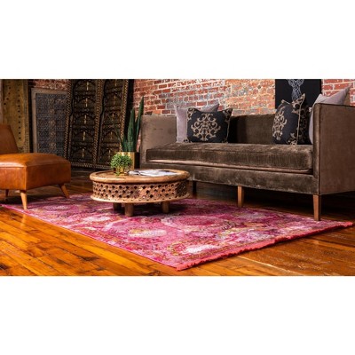 7x10 Pink Geometric Synthetic Easy Care Area Rug