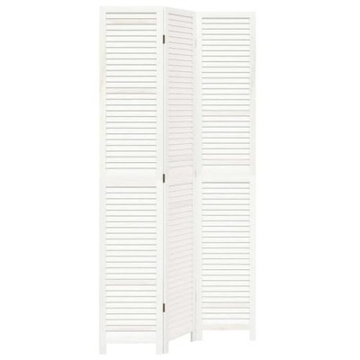 vidaXL 3-Panel Room Divider - Privacy Screen in White Solid Paulownia Wood, Foldable, Indoor Use, for Living Room/Bedroom/Office - 105-110x220cm