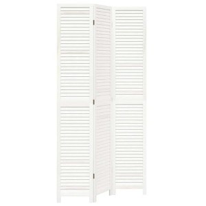 vidaXL 3-Panel Room Divider - Privacy Screen in White Solid Paulownia Wood, Foldable, Indoor Use, for Living Room/Bedroom/Office - 105-110x220cm - 1 of 4