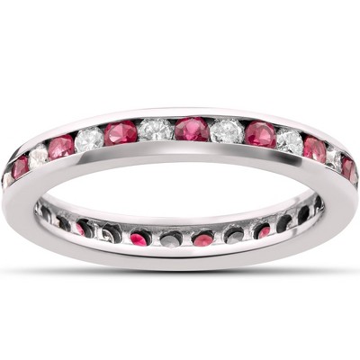 Pompeii3 1 1/2ct Ruby & Diamond Eternity Ring 14K White Gold