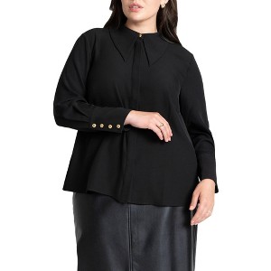 ELOQUII Women's Plus Size Pointed Collar Button Up Shirt - 1 of 4