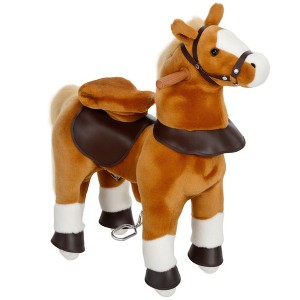 Qaba Ride on Horse, Walking Horse Toy, Kids Plush Riding Horse Pony with Wheels, Neighing Sound for 3-5 Years Old up to 132 Pounds - 1 of 4