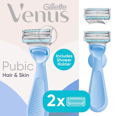 Venus for Pubic Hair and Skin Women's Razor with 2 Razor Blade Refills and Shower Holder