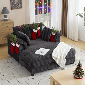 VINGLI Lounge Chair 56" Oversized Reading Chair Corduroy Chaise Sofa Recliner Bed Upholstered Comfy Sleeper Couch with Throw Pillows and Armrests - 1 of 4