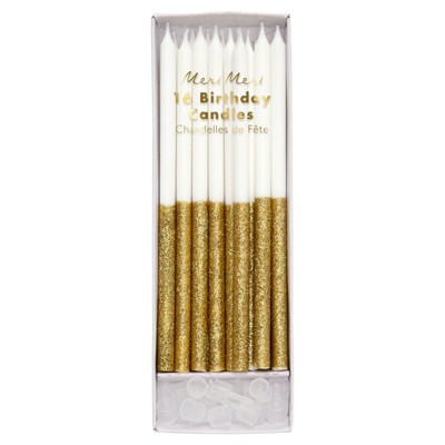 Meri Meri - Gold Glitter Dipped Candles - Cake Candles - 16ct