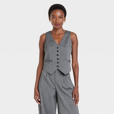 Ladies' Tailored 6-Button Vest with Contrast Trim - Empire Grey/Green main image 1