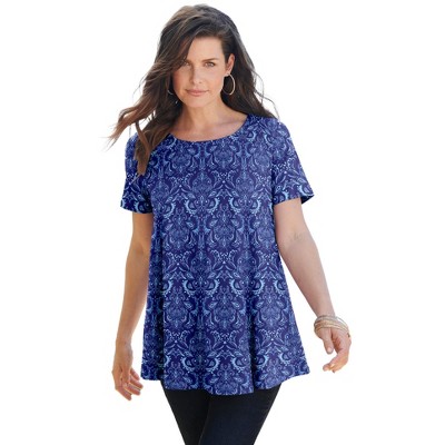 Roaman's Women's Plus Size Swing Ultimate Tee With Keyhole Back