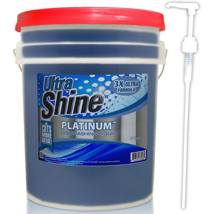 Ultra Shine ™ 3X Platinum ™ Dishwashing Liquid, 5 Gallon, Blue - Powerful Grease Remover Dish Cleaning Soap, 1 of 6