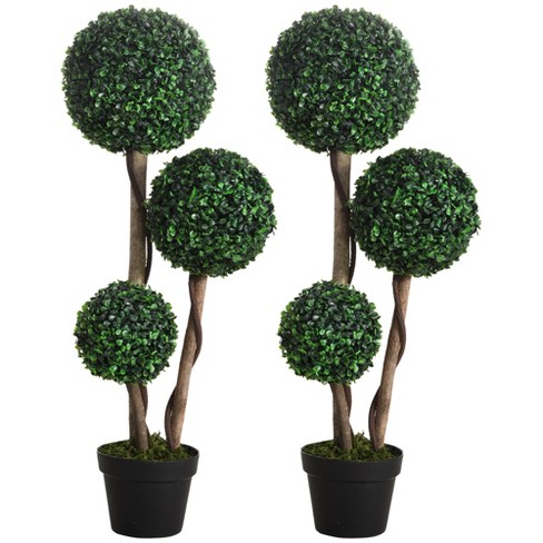 Lifelike Decorative 4-Inch Green Boxwood Ball Topiary, Set of 2