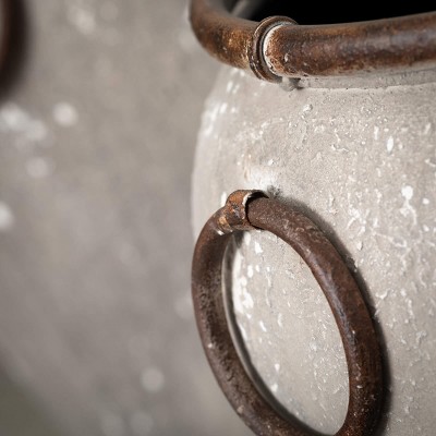 Rustic Gray Metal Urn Planter Set with Handles, 2-Pack