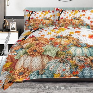 3 Pieces Colorful Oil Painting Pumpkin Pattern Quilt Set for All Seasons Flower Fall Leaves Bedding Set with 2 Pillowcases for Kids Adults - 1 of 4