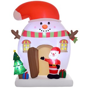 Outsunny 7.5FT Christmas Inflatable Snowman House with Santa Claus and Xmas Tree, Blow Up Christmas Decorations with LED Lights for Indoor, Outdoor - 1 of 4