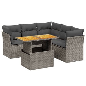 vidaXL Garden Sofa Set Gray PE rattan Medium Adjustable Armrests - 1 of 4