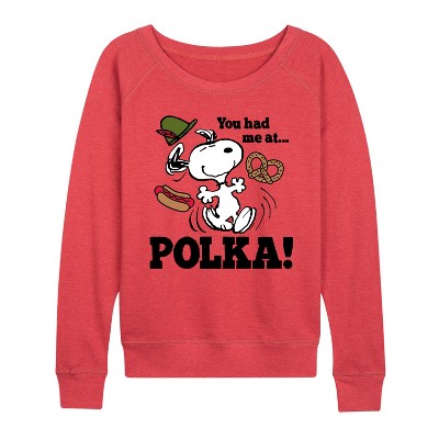 Women's - Peanuts - You Had Me At Polka Lightweight French Terry Wide Neck Long Sleeve Shirt