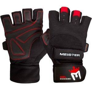 Meister Wrist Wrap Gel Weight Lifting Gloves - Black/Red - 1 of 4