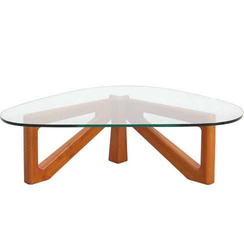 LeisureMod Coffee Table Triangular Glass Top Center Table with Glossy Ash Wood Base for Home Living Room Office Imperial Collection - image 1 of 4