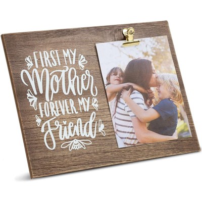 Juvale First My Mother Forever My Friend Wood Tabletop Collage Picture Frame with Clip for 5x7 Photo Mother's Day Gift, Brown, 12 x 9 In