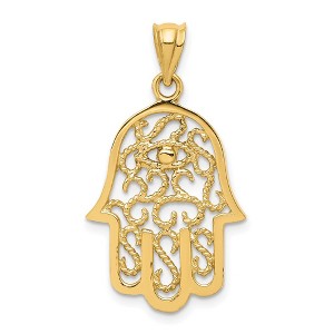Black Bow Jewelry 14k Yellow Gold Polished Filigree Hamsa Pendant, 17 x 31mm - 1 of 4