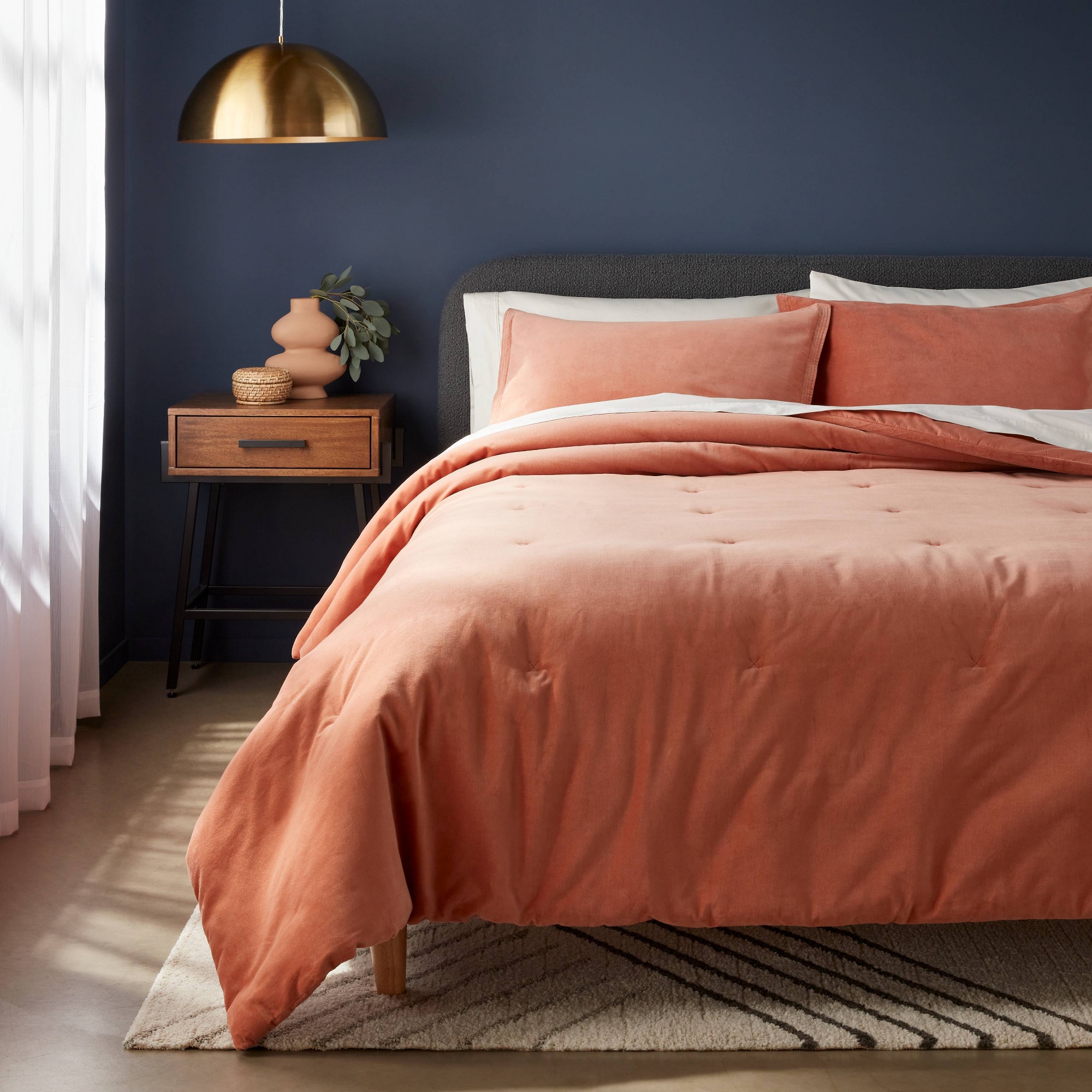 King Velvet Comforter and Sham Set - Light Terracotta