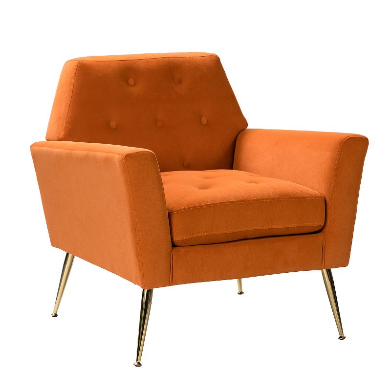 Maris Velvet Tufted  Living Room Armchair with Metal Base and angular frame backrest  | Karat Home, 1 of 11