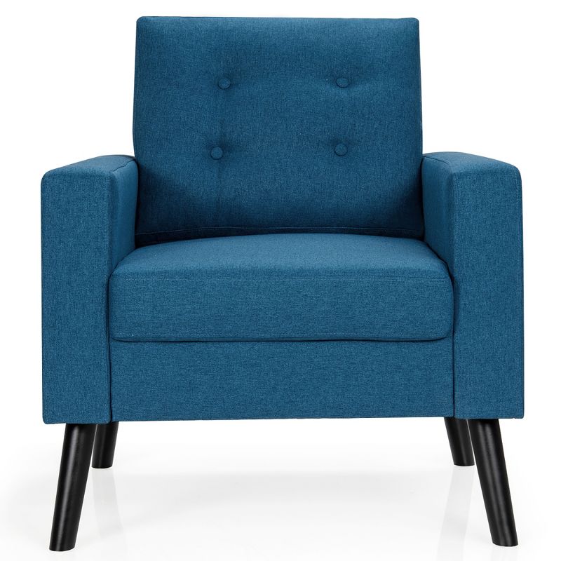 Costway Modern Tufted Accent Chair Fabric Armchair Single Sofa w/ Rubber Wood Legs Blue\ Beige\Grey, 2 of 11