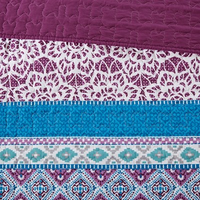 Boho Purple and Turquoise Reversible Microfiber Coverlet Set