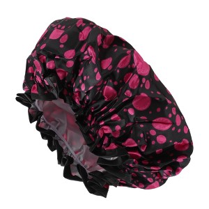 Unique Bargains Women Double Layer Dots Bath Cap Black Rose Red 1 Pc - 1 of 3