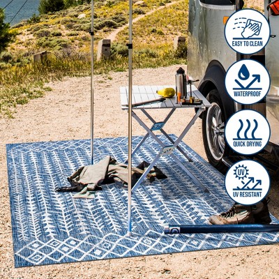 Bohemian Blue/Ivory Geometric Synthetic Easy-Care Area Rug 3x5