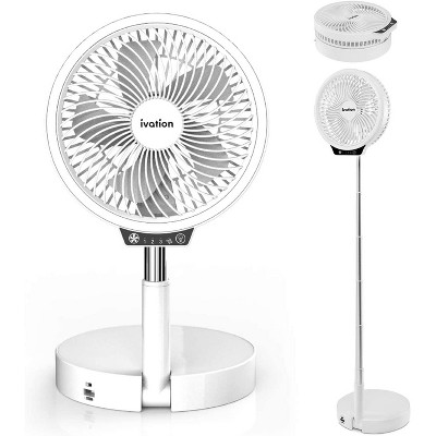 Ivation Rechargeable Personal Fan with LED Light | Compact Convertible Desk, Table & Pedestal Floor Fan with 39.5” Adjustable Height, LED Lamp, 3-Speed Touch Control & USB Phone Charging Port | White
