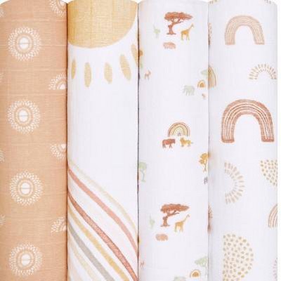 Aden + Anais Wildlife: 4 Coperte In Mussola Di Cotone 100% Per Neonati, Set Regalo Con Stelle, Luna, Ippopotamo E Orso