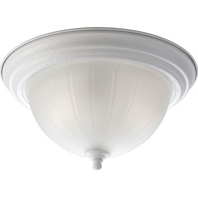 Progress Lighting Melon 2-Light Flush Mount Ceiling Light, Brushed Nickel, Etched Ribbed Melon Glass