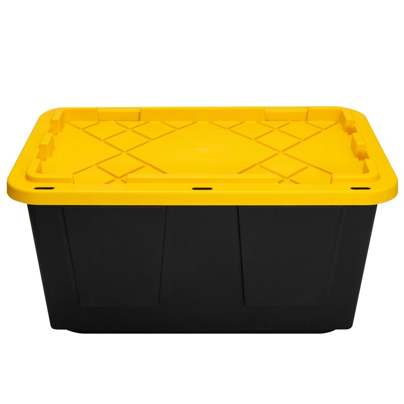 GreenMade Professional Storage Ultra Durable 27 Gallon Plastic Storage Tote Bin with Snap Fit Lid and Padlock Holes, Black and Yellow (4 Pack), 3 of 7