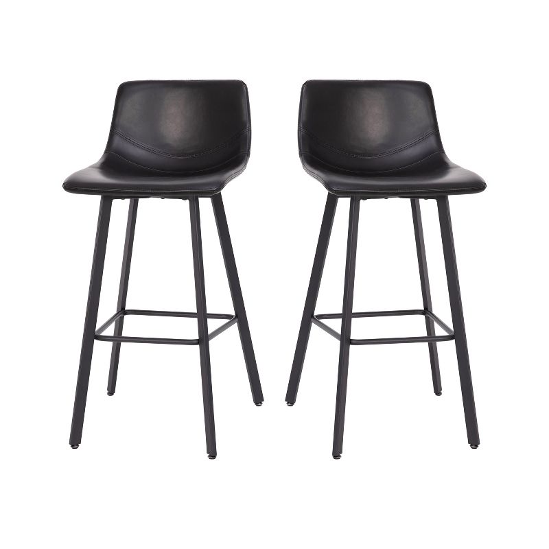 Flash Furniture Caleb Modern Armless 30 Inch Bar Height Commercial Grade Barstools with Footrests and Matte Iron Frames, Set of 2, 1 of 12