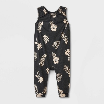 Baby Floral Slub Jersey Romper - Cat & Jack™ Charcoal Gray 3-6M