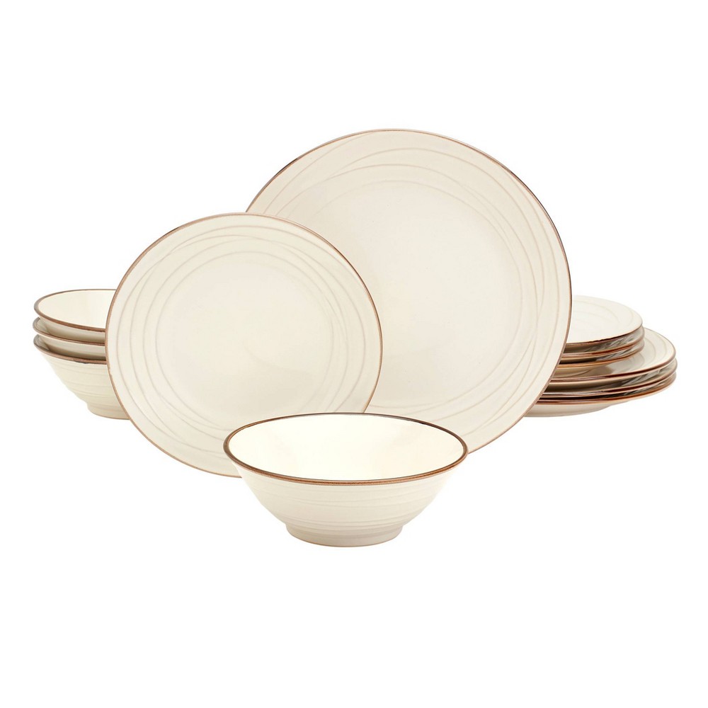 12pc Stoneware Olivia Dinnerware Set White - Tabletops Gallery: Dishware Set, Service for 4, Dishwasher & Microwave Safe