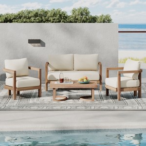 Christopher Knight Home Aston Outdoor Acacia Wood 4 Seater Chat Set with Cushions, Beige and Brown Wash - 1 of 4