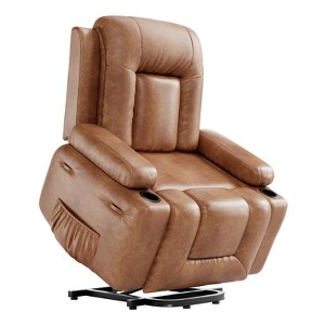 PU Leather Power Lift Recliner Chair, Adjustable Furniture for Back, Legs w/ 3 Positions, Side Pocket ( 22" Seat Width+Cup Holders) - 1 of 4