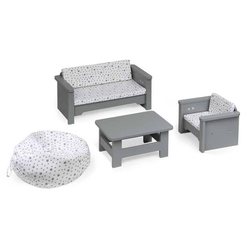 Living Room Furniture Set for 18" Dolls - Gray/White, 1 of 5