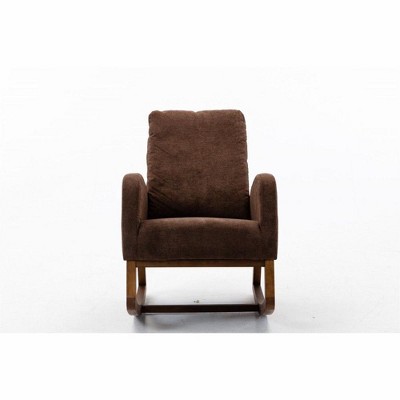 CAVINAS Upholstered Accent Chair with Wood Legs,Modern Rocking Chairs with High Back and Side Pocket for Bedroom,Reading Room