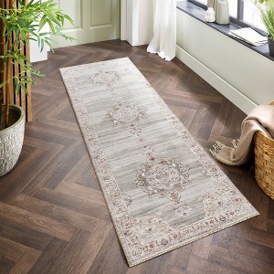 Elegant Medallion Pattern Green Area Rug 2.6 ft x 9.8 ft, Plush ...