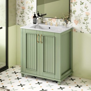 Freestanding Bathroom Vanity With Ceramic Sink,Bathroom Floor Cabinets With Storage Shelf,Bathroom Storage Cabinet-Cuddlewood - 1 of 4