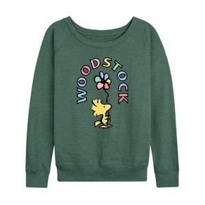 Women's - Peanuts - Woodstock Flower Lightweight French Terry Wide Neck Long Sleeve Shirt - 1 of 4