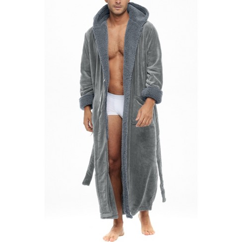 Adr Men s Warm Winter Plush Hooded Bathrobe Full Length Fleece Robe With Hood Steel Gray Xl Tall Target