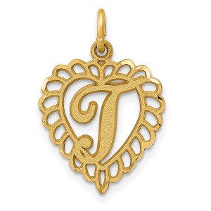 Black Bow Jewelry 14k Yellow Gold, Grace Collection, Satin Heart Initial T Pendant, 15mm - 1 of 4