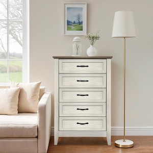 Garvee Chest of Dresser, Vintage Wood 5 Drawer Tall Dresser Storage Organizer for Closet, Bedroom, Nursery, Living Room, Hallway, White - 1 of 4